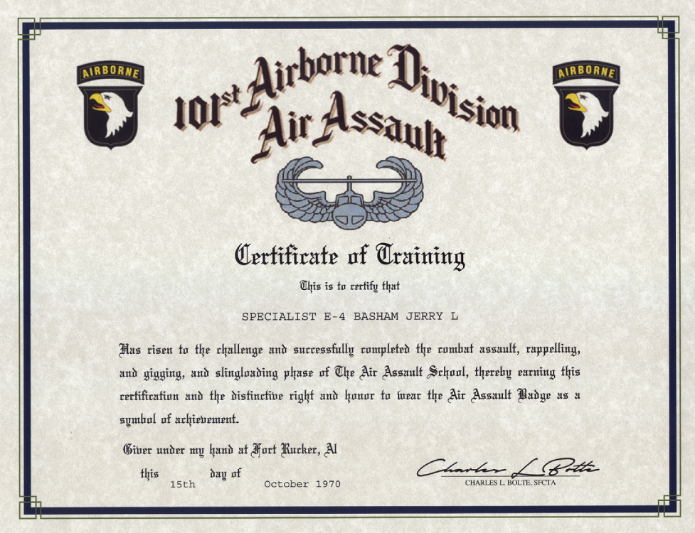 101st airborne air assault school sample cerificate