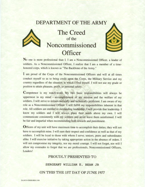 Officers Creed, Army