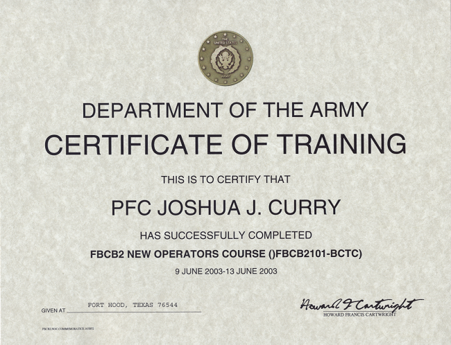 army training certificate