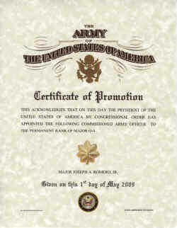 U.S Army ~ Commemorative Promotion Certificate SPECIALIST / SPC-4 E-4 