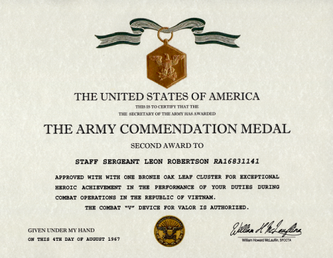 Army Commendation Medal Certificate