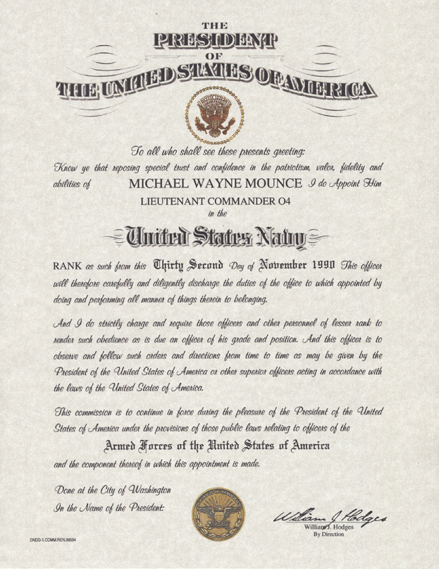 COMMISSION CERTIFICATE UNITED STATES ARMY